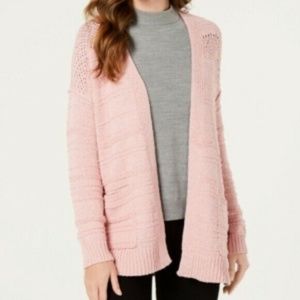 Pink Open-Front Pointelle-Knit Cardigan